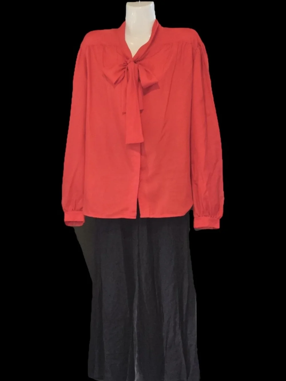 Authentic 1960s–1970s Vintage Red Lavallière collar Blouse